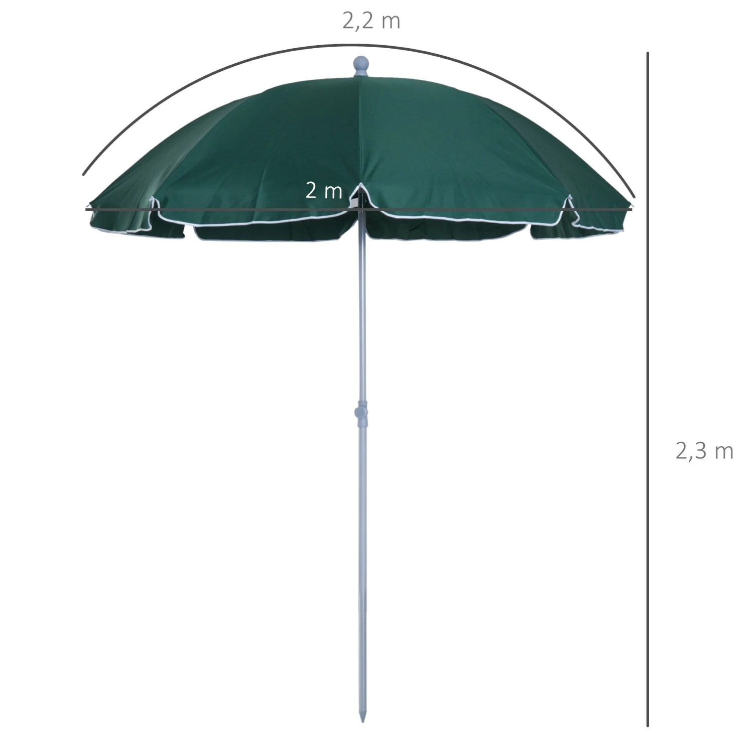 Oasis 2.2 M Steel Beach Umbrella Parasol - Dark Green 3 Oasis 2.2 M Steel Beach Umbrella Parasol - Dark Green - Image 3