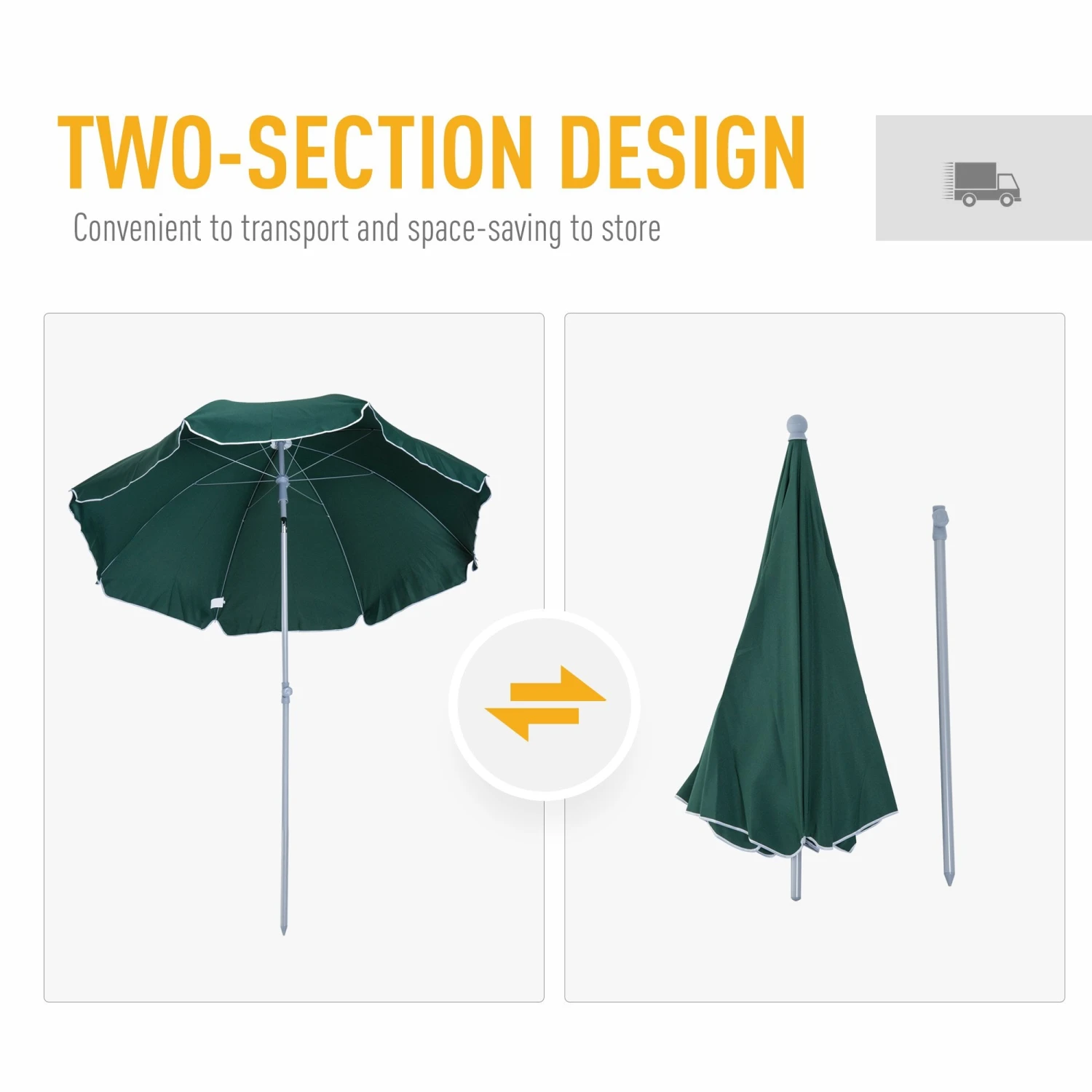 Oasis 2.2 M Steel Beach Umbrella Parasol - Dark Green 5 Oasis 2.2 M Steel Beach Umbrella Parasol - Dark Green - Image 5