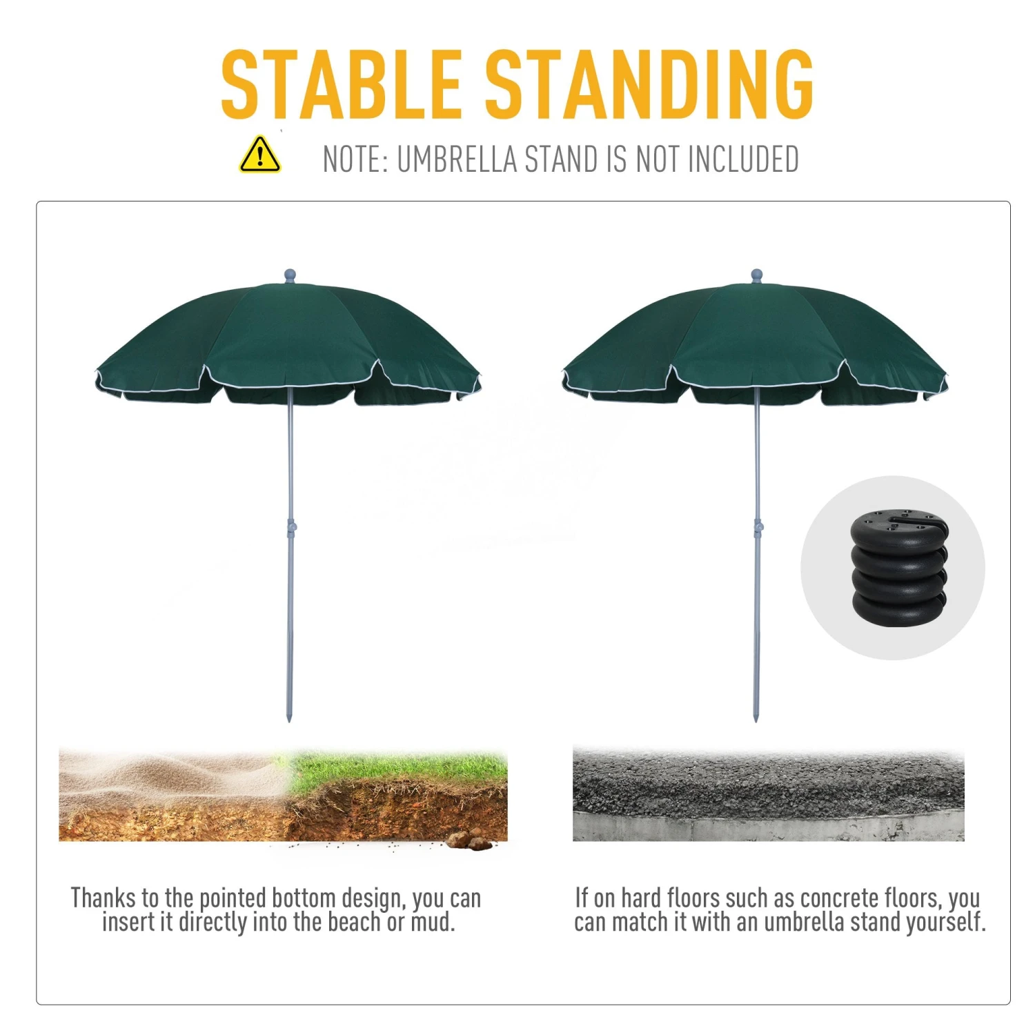 Oasis 2.2 M Steel Beach Umbrella Parasol - Dark Green 6 Oasis 2.2 M Steel Beach Umbrella Parasol - Dark Green - Image 6