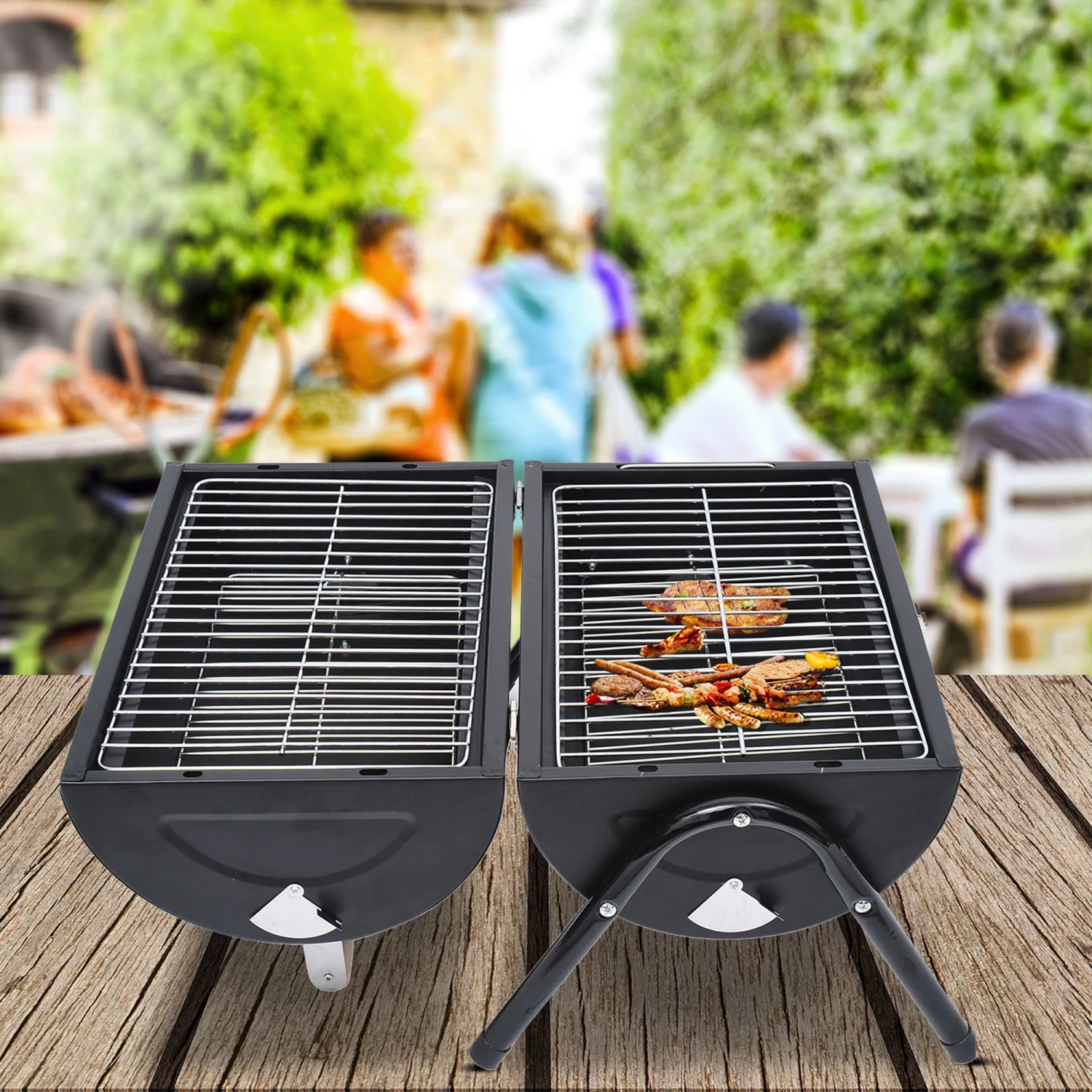 Outsunny Compact Steel Portable Charcoal BBQ Grill - Black 2 Outsunny Compact Steel Portable Charcoal BBQ Grill - Black - Image 2