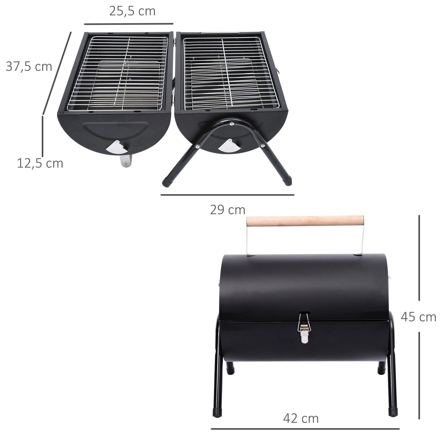 Outsunny Compact Steel Portable Charcoal BBQ Grill - Black 3 Outsunny Compact Steel Portable Charcoal BBQ Grill - Black - Image 3