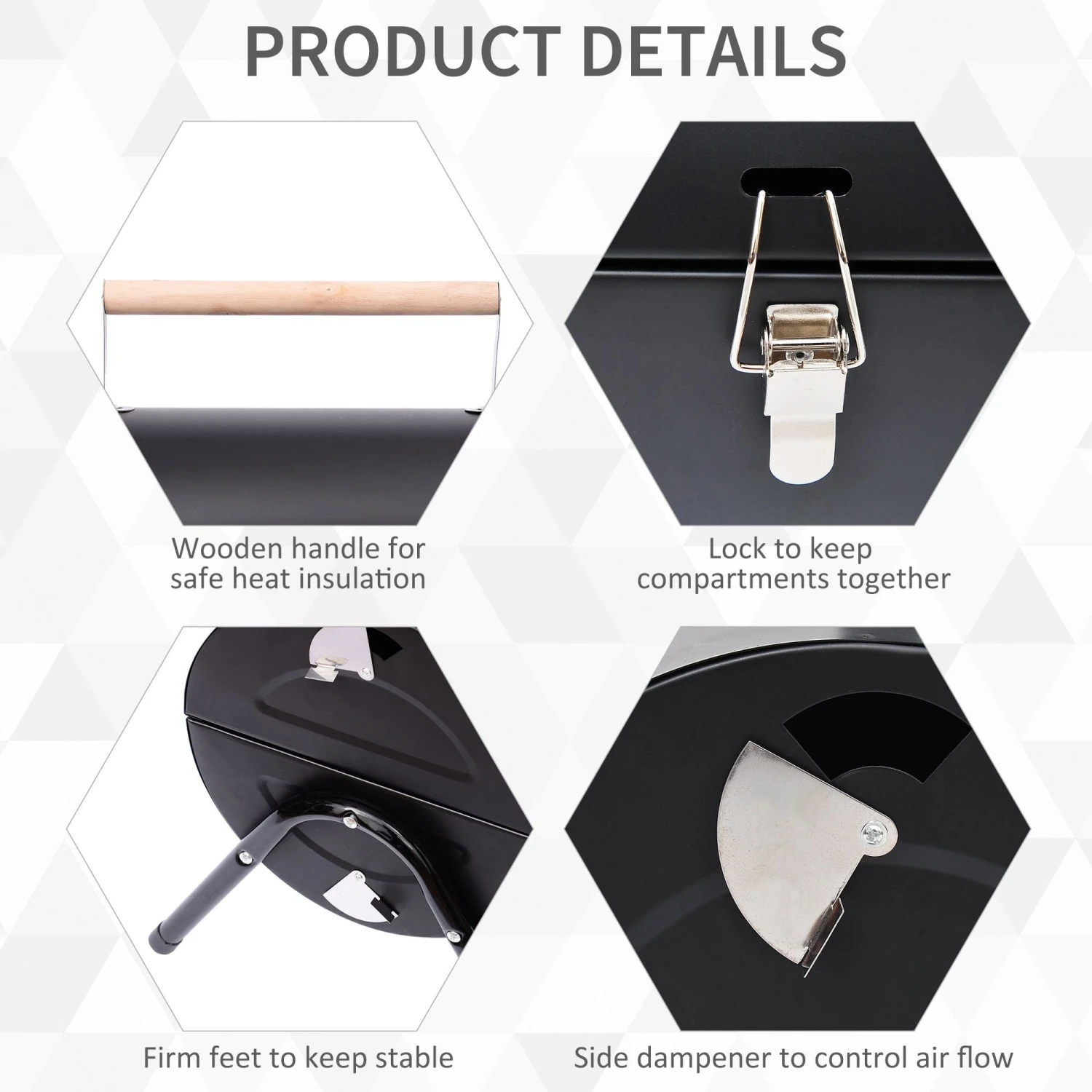 Outsunny Compact Steel Portable Charcoal BBQ Grill - Black 4 Outsunny Compact Steel Portable Charcoal BBQ Grill - Black - Image 4