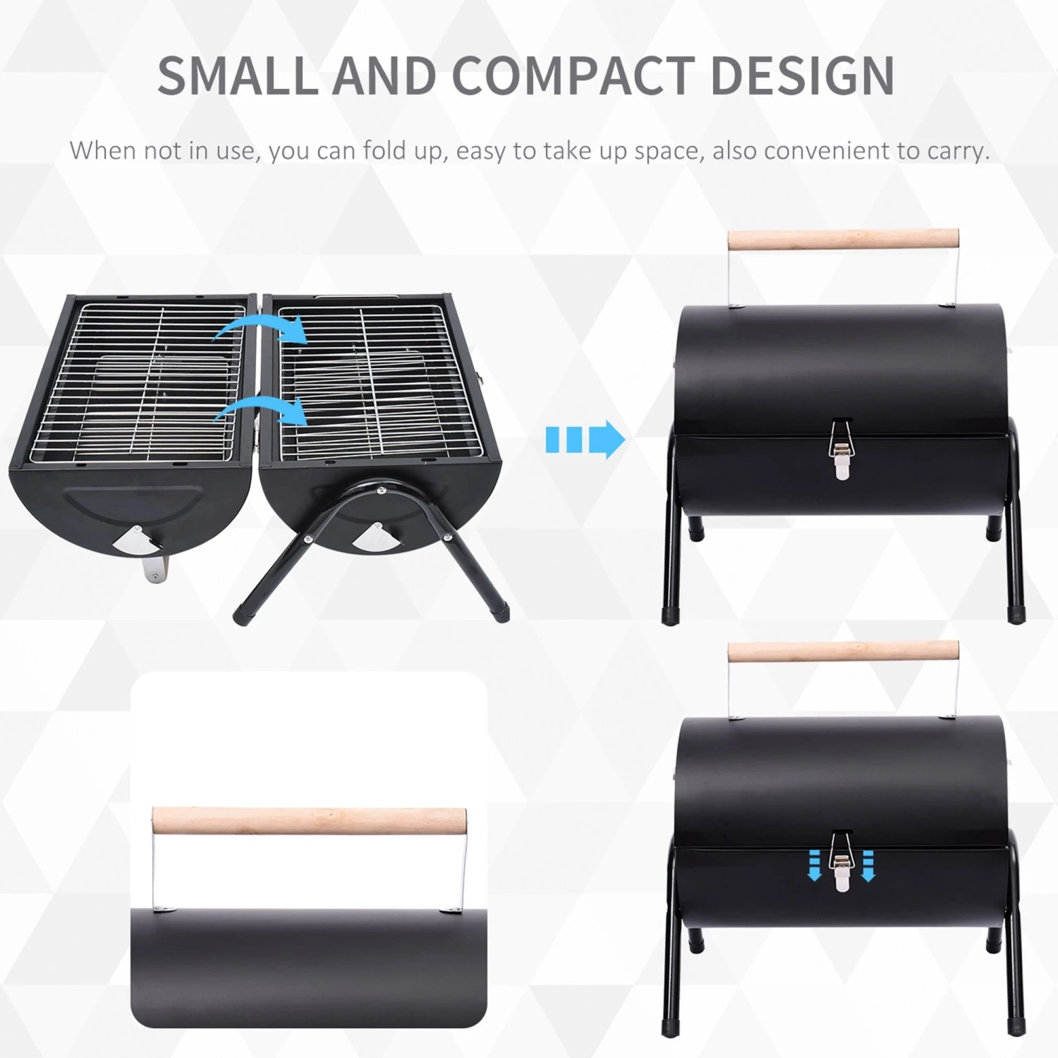Outsunny Compact Steel Portable Charcoal BBQ Grill - Black 5 Outsunny Compact Steel Portable Charcoal BBQ Grill - Black - Image 5