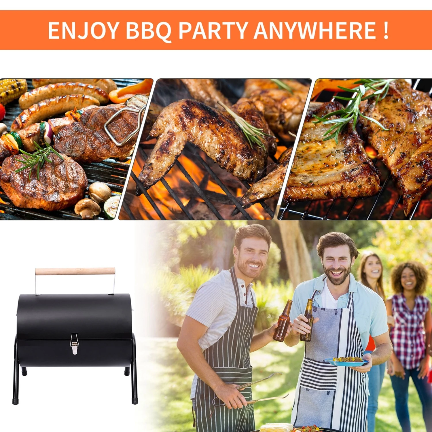 Outsunny Compact Steel Portable Charcoal BBQ Grill - Black 7 Outsunny Compact Steel Portable Charcoal BBQ Grill - Black - Image 7