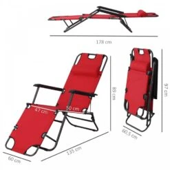 Outsunny-2 In 1 Metal Frame Sun Lounger With Pillow - Red -OUTSUNNY Store 1624015711 98552000