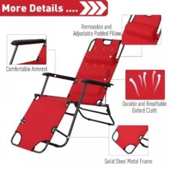 Outsunny-2 In 1 Metal Frame Sun Lounger With Pillow - Red -OUTSUNNY Store 1624015715 28853200