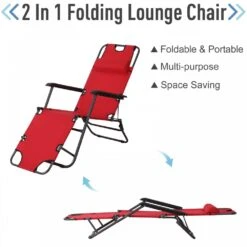 Outsunny-2 In 1 Metal Frame Sun Lounger With Pillow - Red -OUTSUNNY Store 1624015718 95608200