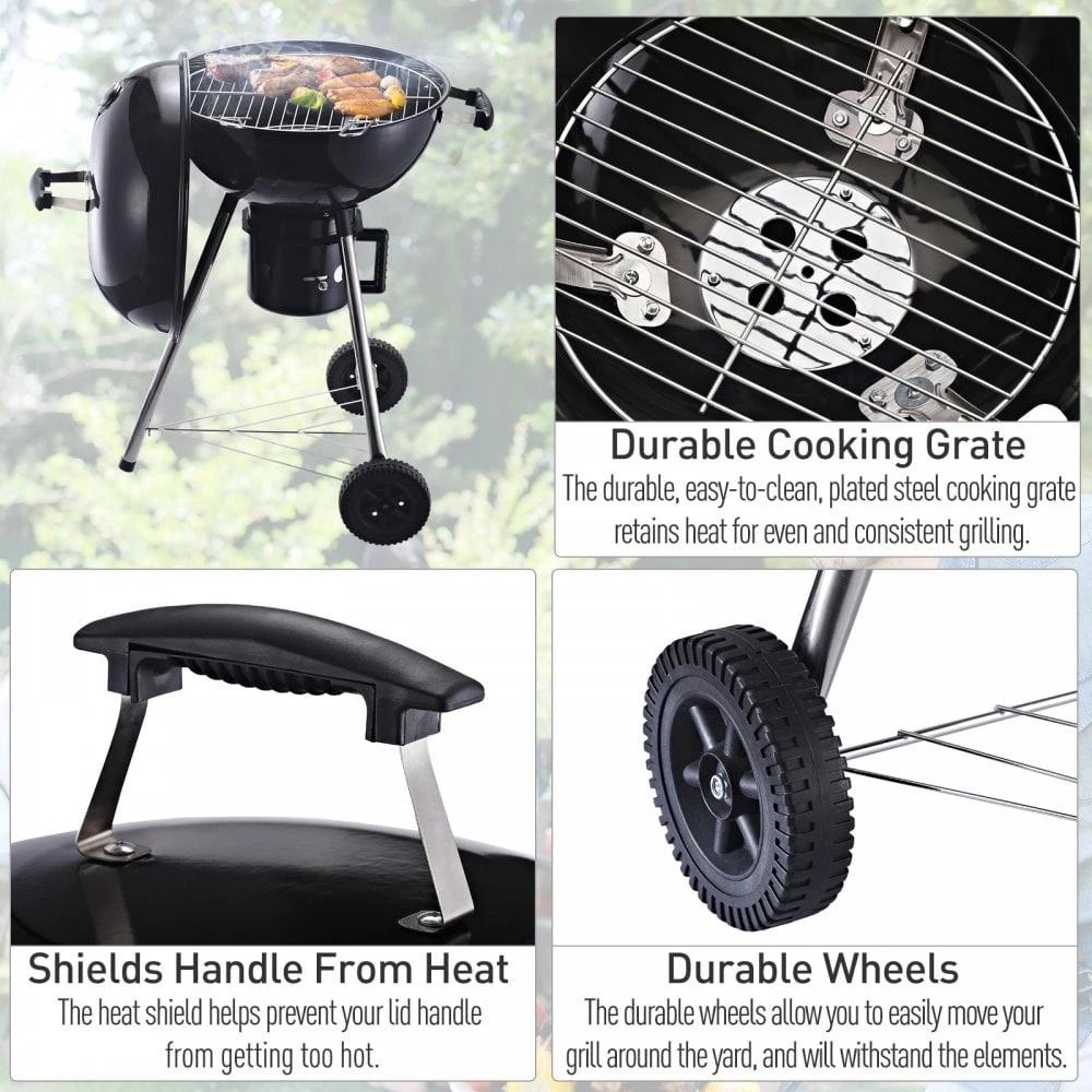 Outsunny Portable Steel Charcoal BBQ Grill With Wheels And Lid 5 Outsunny Portable Steel Charcoal BBQ Grill With Wheels And Lid - Image 5