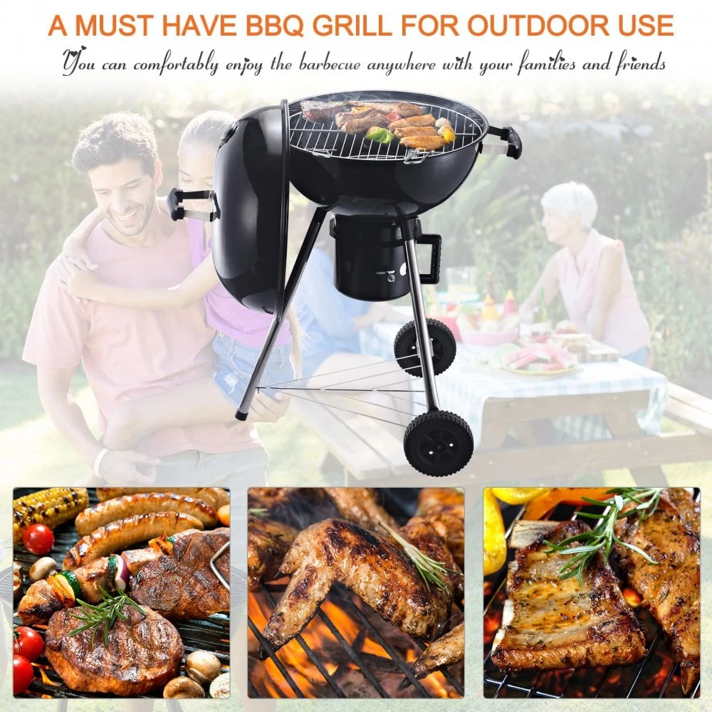 Outsunny Portable Steel Charcoal BBQ Grill With Wheels And Lid 6 Outsunny Portable Steel Charcoal BBQ Grill With Wheels And Lid - Image 6
