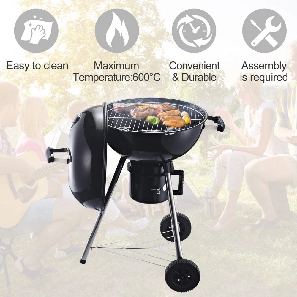 Outsunny Portable Steel Charcoal BBQ Grill With Wheels And Lid 7 Outsunny Portable Steel Charcoal BBQ Grill With Wheels And Lid - Image 7