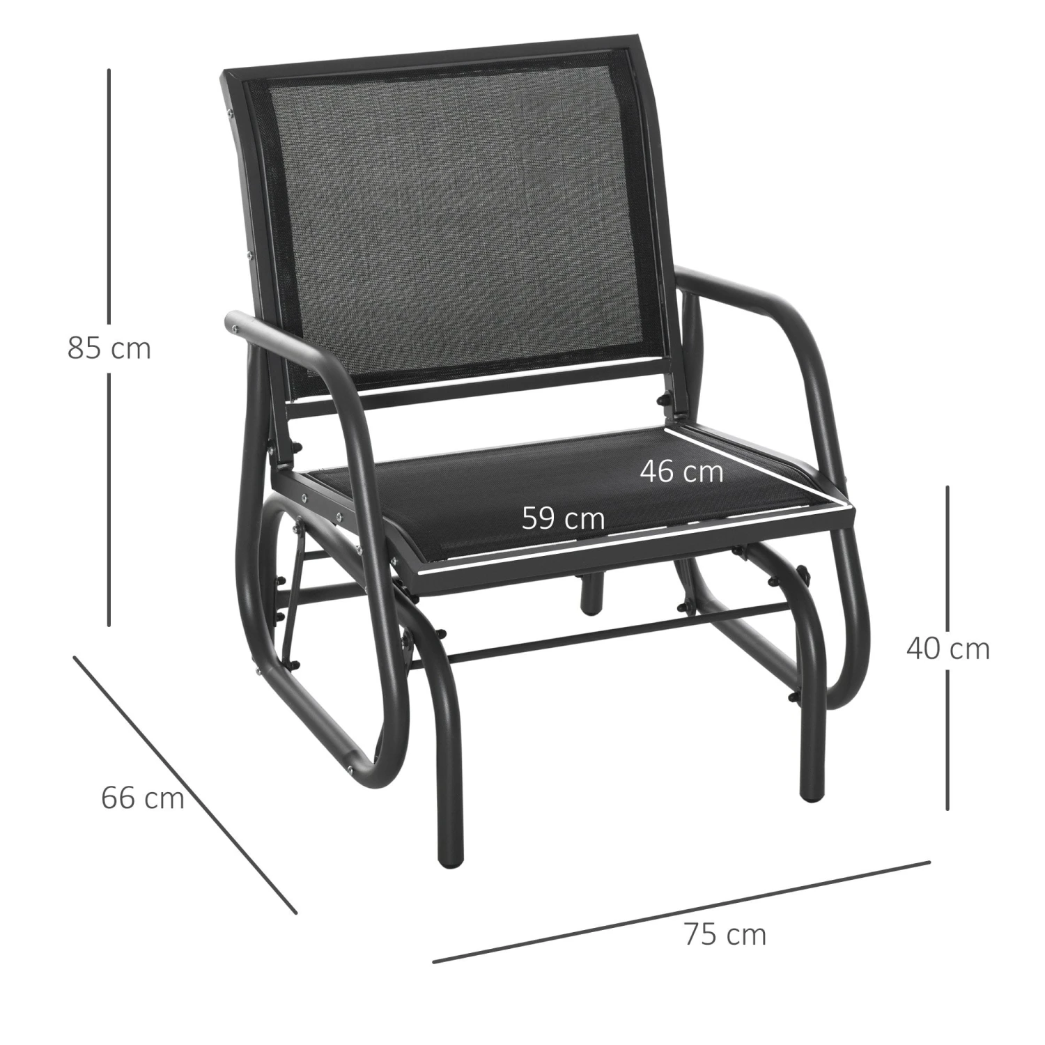 Outsunny Outdoor Gliding Swing Chair Garden Seat W/ Mesh Seat Curved Back Steel Frame Armrests Comfortable Lounge Furniture Dark Grey Black 3 Outsunny Outdoor Gliding Swing Chair Garden Seat W/ Mesh Seat Curved Back Steel Frame Armrests Comfortable Lounge Furniture Dark Grey Black - Image 3