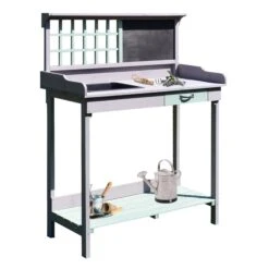 HOMCOM Fir Wood Potting Table 92Lx42.5Wx119.5H Cm Grey -OUTSUNNY Store 1624016097 93735600
