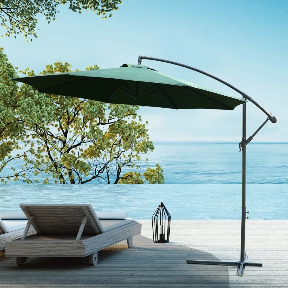 Oasis 3 M Garden Banana Hanging Parasol Umbrella - Green 2 Oasis 3 M Garden Banana Hanging Parasol Umbrella - Green - Image 2