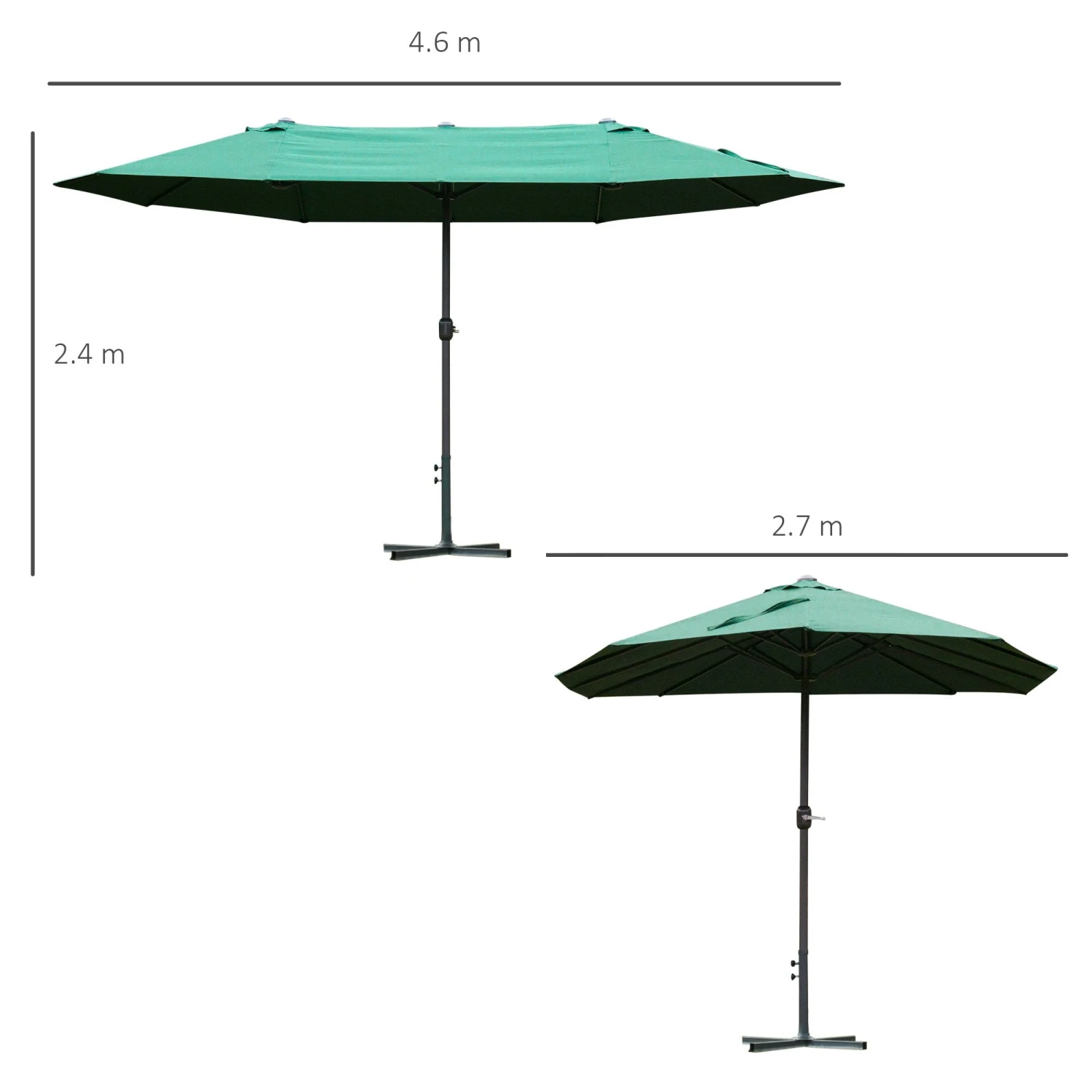 Outsunny 4.6 M Double Sided Umbrella Parasol With Cross Base - Dark Green 3 Outsunny 4.6 M Double Sided Umbrella Parasol With Cross Base - Dark Green - Image 3