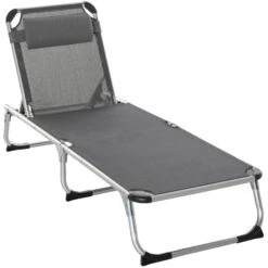 Outsunny Sun Lounger With Pillow - Grey