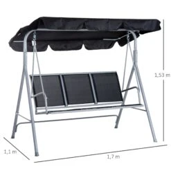 Outsunny-3 Seater Steel Swing Bench - Black -OUTSUNNY Store 1624025984 47404500