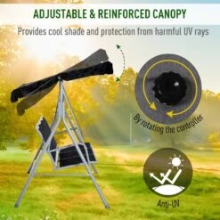 Outsunny-3 Seater Steel Swing Bench - Black -OUTSUNNY Store 1624025986 00318900