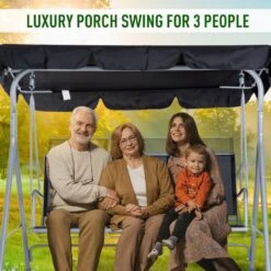 Outsunny-3 Seater Steel Swing Bench - Black -OUTSUNNY Store 1624025989 97757400