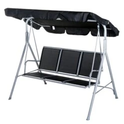 Outsunny-3 Seater Steel Swing Bench - Black -OUTSUNNY Store 1624025996 91990800