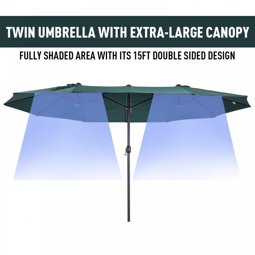 Oasis 4.6 M Double-Sided Umbrella Parasol - Green 8 Oasis 4.6 M Double-Sided Umbrella Parasol - Green - Image 8
