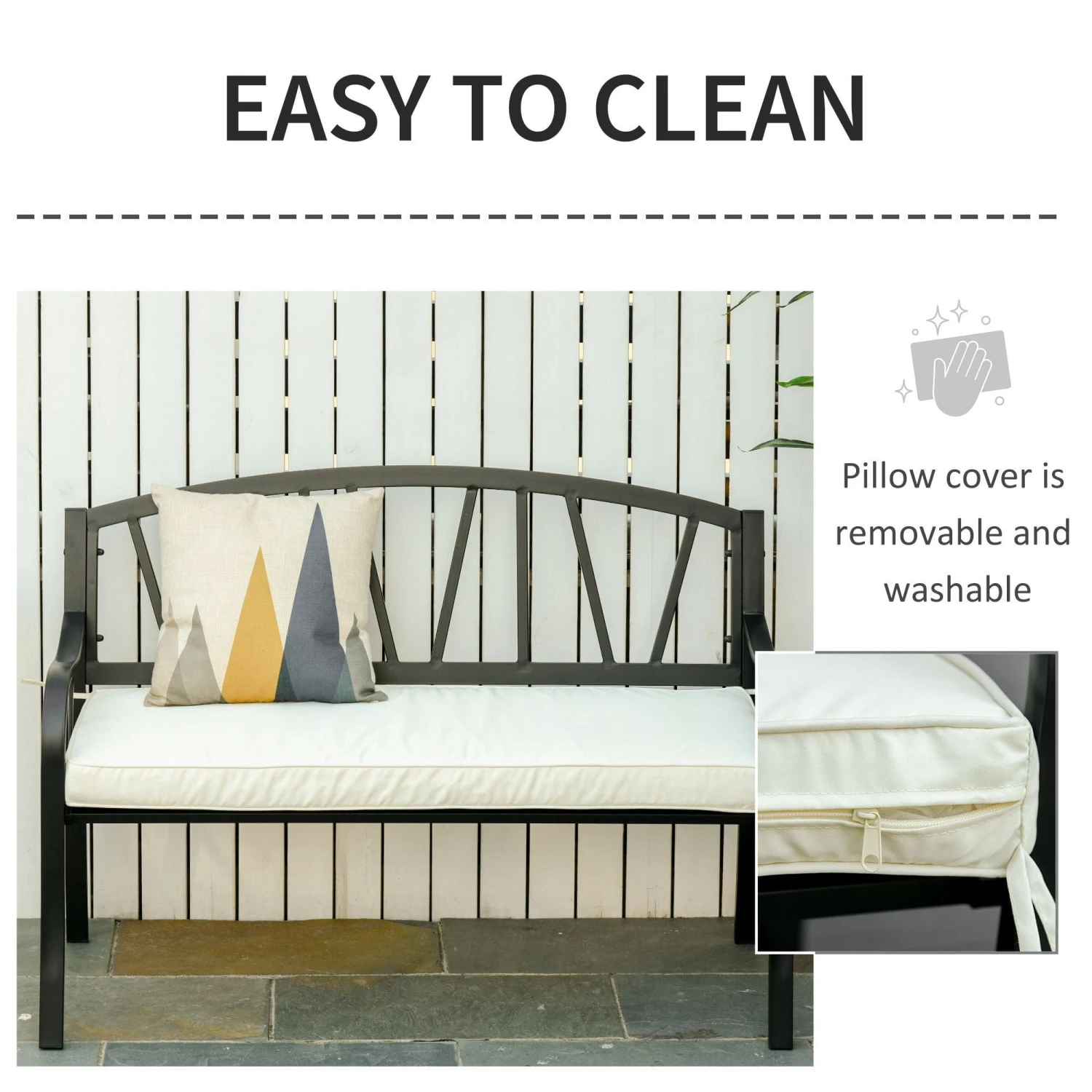 Outsunny-2 Seater Outdoor Bench Cushion - White 3 Outsunny-2 Seater Outdoor Bench Cushion - White - Image 3