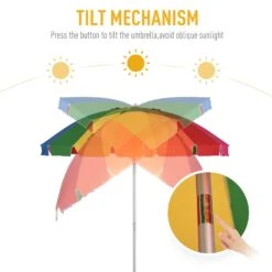 Outsunny Beach Umbrella Parasol 2.4 M Multicolour -OUTSUNNY Store 1624030472 16741200