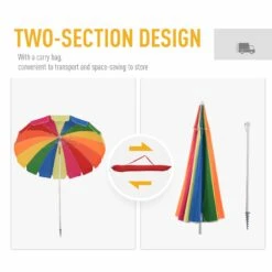 Outsunny Beach Umbrella Parasol 2.4 M Multicolour -OUTSUNNY Store 1624030475 40775300