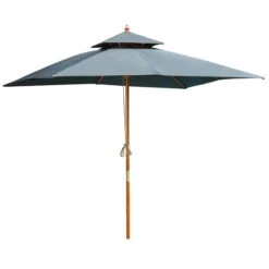 Oasis 3 M X 3 M Double Tier Wooden Umbrella Parasol - Dark Grey