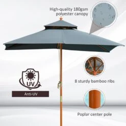 Oasis 3 M X 3 M Double Tier Wooden Umbrella Parasol - Dark Grey -OUTSUNNY Store 1624030648 04507700
