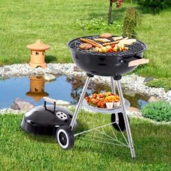 Outsunny Portable Round Charcoal Grill BBQ - Black -OUTSUNNY Store 1624031111 59100100