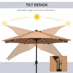 Outsunny 24 LED Solar Powered Parasol Umbrella-Brown -OUTSUNNY Store 1624031164 48329800