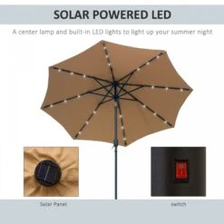 Outsunny 24 LED Solar Powered Parasol Umbrella-Brown -OUTSUNNY Store 1624031166 22815200