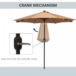 Outsunny 24 LED Solar Powered Parasol Umbrella-Brown -OUTSUNNY Store 1624031174 08833400