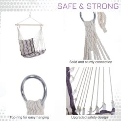 Outsunny Hanging Hammock Swing Chair - Brown/White Stripes -OUTSUNNY Store 1624031197 71143600