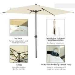Oasis 3 X 2 M Ajustable Title Crank Garden Parasol - Beige -OUTSUNNY Store 1624031343 33283800