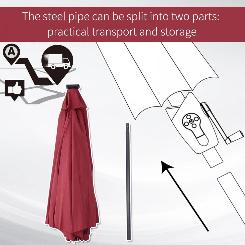 Oasis Garden Umbrella Parasol With LED Solar Lights - Wine Red 4 Oasis Garden Umbrella Parasol With LED Solar Lights - Wine Red - Image 4