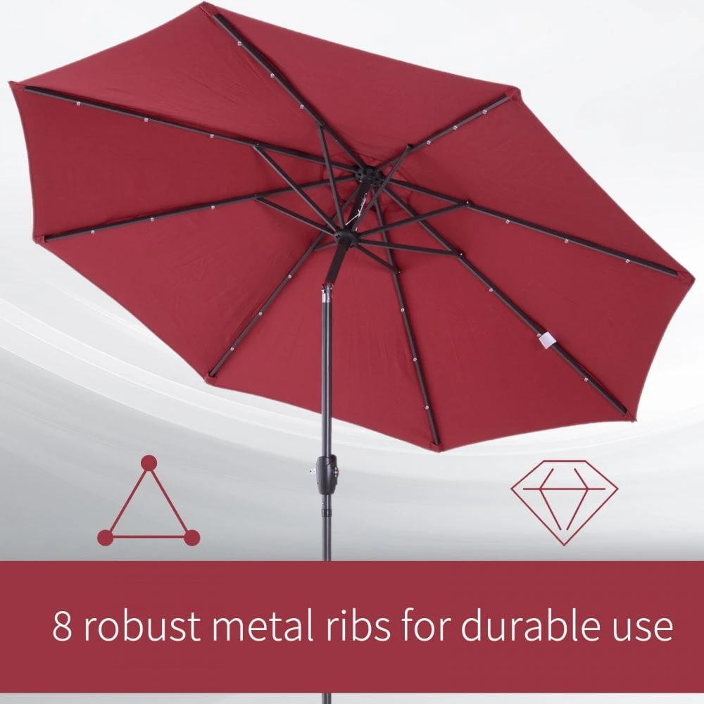 Oasis Garden Umbrella Parasol With LED Solar Lights - Wine Red 5 Oasis Garden Umbrella Parasol With LED Solar Lights - Wine Red - Image 5
