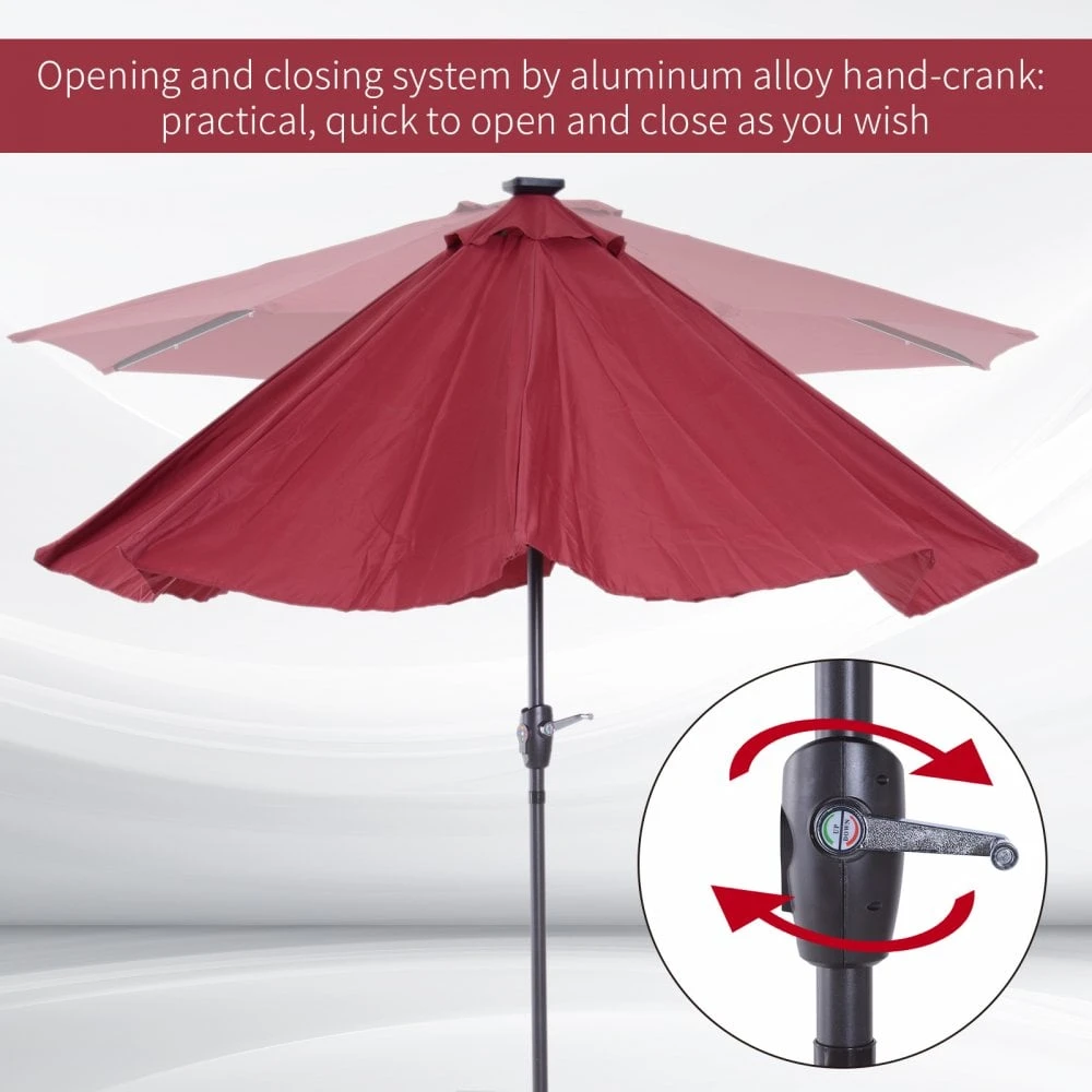 Oasis Garden Umbrella Parasol With LED Solar Lights - Wine Red 6 Oasis Garden Umbrella Parasol With LED Solar Lights - Wine Red - Image 6