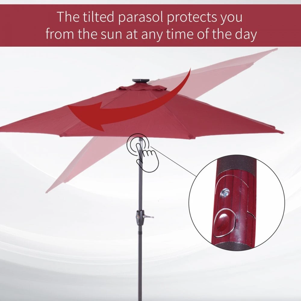 Oasis Garden Umbrella Parasol With LED Solar Lights - Wine Red 7 Oasis Garden Umbrella Parasol With LED Solar Lights - Wine Red - Image 7