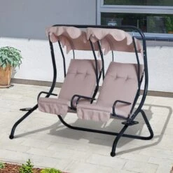 Outsunny-2 Seater Steel Swing Bench - Beige -OUTSUNNY Store 1624031811 40059500