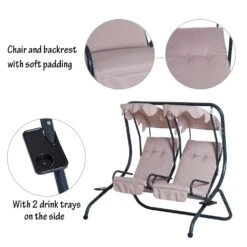 Outsunny-2 Seater Steel Swing Bench - Beige -OUTSUNNY Store 1624031816 64904000