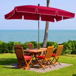 Outsunny Garden Parasol ,Sun Shade Canopy 2 X 1.3m - Red -OUTSUNNY Store 1624269921 49072800