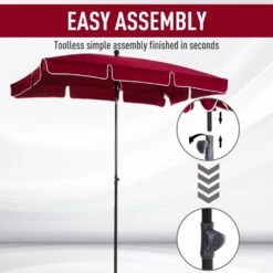 Outsunny Garden Parasol ,Sun Shade Canopy 2 X 1.3m - Red -OUTSUNNY Store 1624269928 00893000