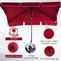 Outsunny Garden Parasol ,Sun Shade Canopy 2 X 1.3m - Red -OUTSUNNY Store 1624269929 88799900