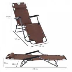 Outsunny 2 In1 Metal Frame Sun Lounger With Pillow - Brown -OUTSUNNY Store 1624270080 30629800 ce03b3d9 1c7e 4056 bff1 391cae07a0f5