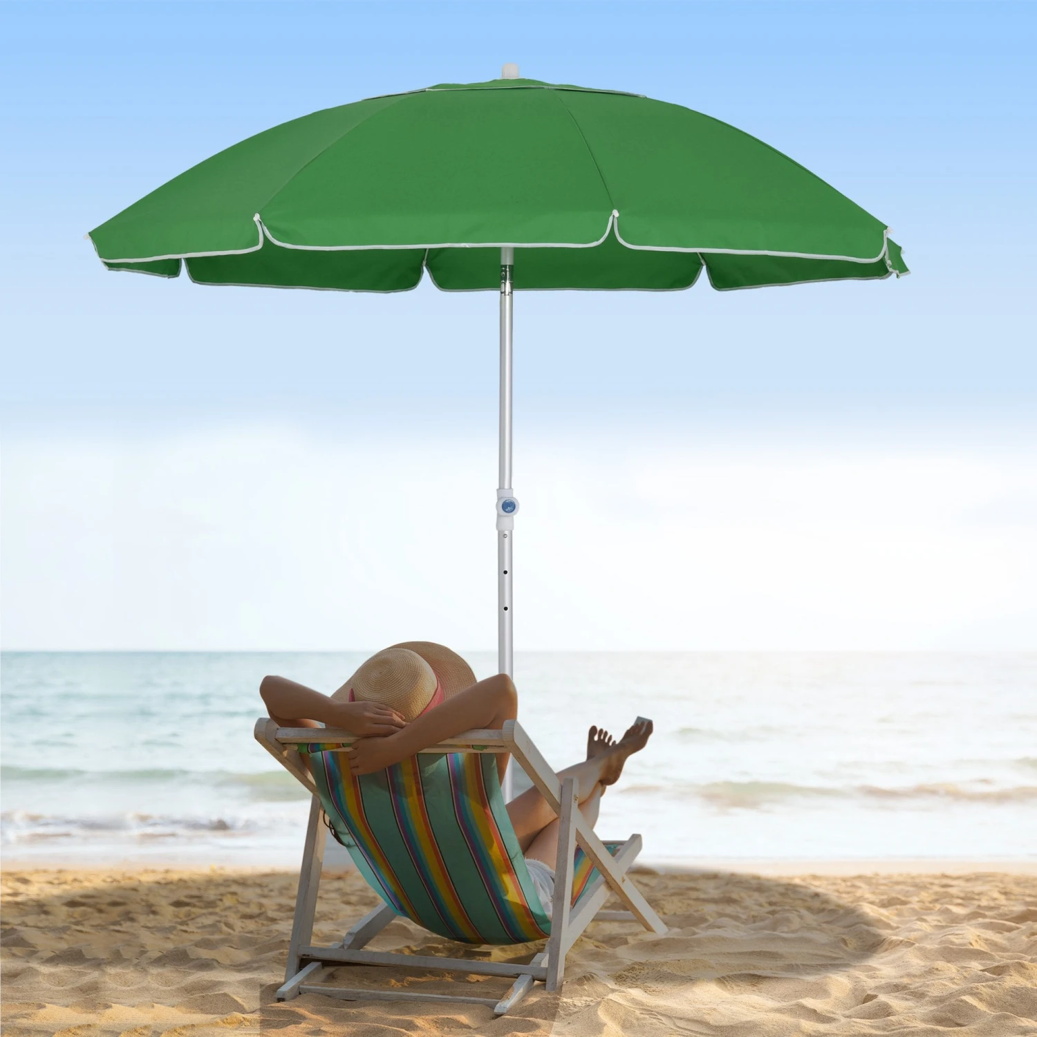 Oasis 1.9 M Beach Umbrella Parasol With Ajustable Angle And Carry Bag - Green 2 Oasis 1.9 M Beach Umbrella Parasol With Ajustable Angle And Carry Bag - Green - Image 2