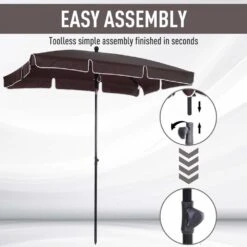 Outsunny Garden Parasol Umbrella, Outdoor Market Table Umbrella With Ruffles & Aluminium Pole, Rectangular Tilting Parasol Sun Shade Canopy, 2 X 1.3m, Brown -OUTSUNNY Store 1624274832 64916600