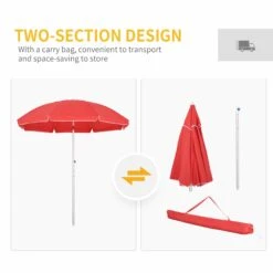 Oasis 1.9 M Beach Umbrella Parasol With Ajustable Angle And Carry Bag - Red -OUTSUNNY Store 1624274879 62520000