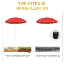 Oasis 1.9 M Beach Umbrella Parasol With Ajustable Angle And Carry Bag - Red -OUTSUNNY Store 1624274886 00663100