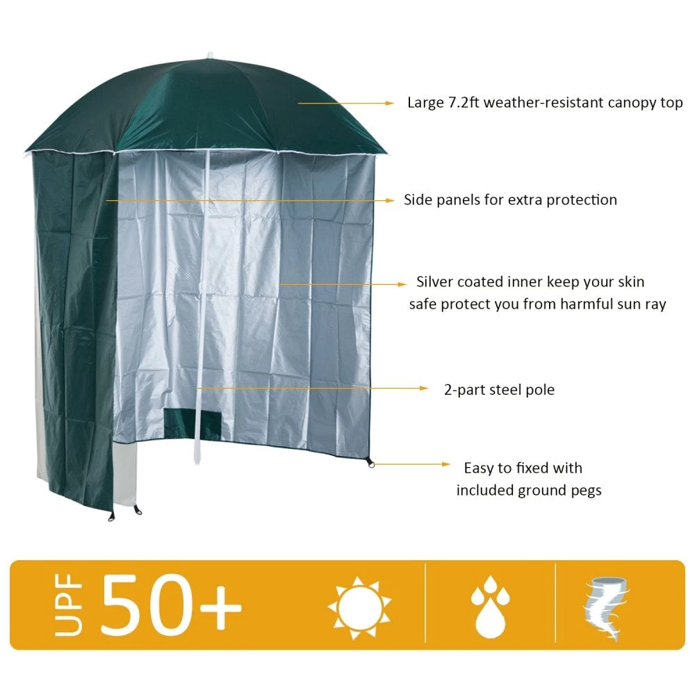 Oasis 2.2 M Outdoor Fishing Parasol Umbrella With Side Panel - Dark Green 9 Oasis 2.2 M Outdoor Fishing Parasol Umbrella With Side Panel - Dark Green - Image 9